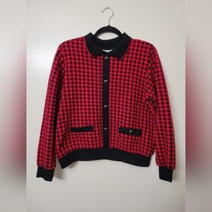Vintage 80s 90s Alfred Dunner Red & Black Checkered Waffle Style Sweater